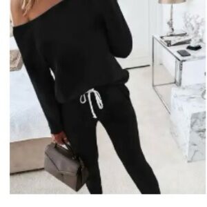 Black Off-Shoulder Lounge Set